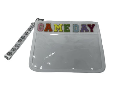 Small pouch with colorful letters spelling 'SAME DAY' on a white background